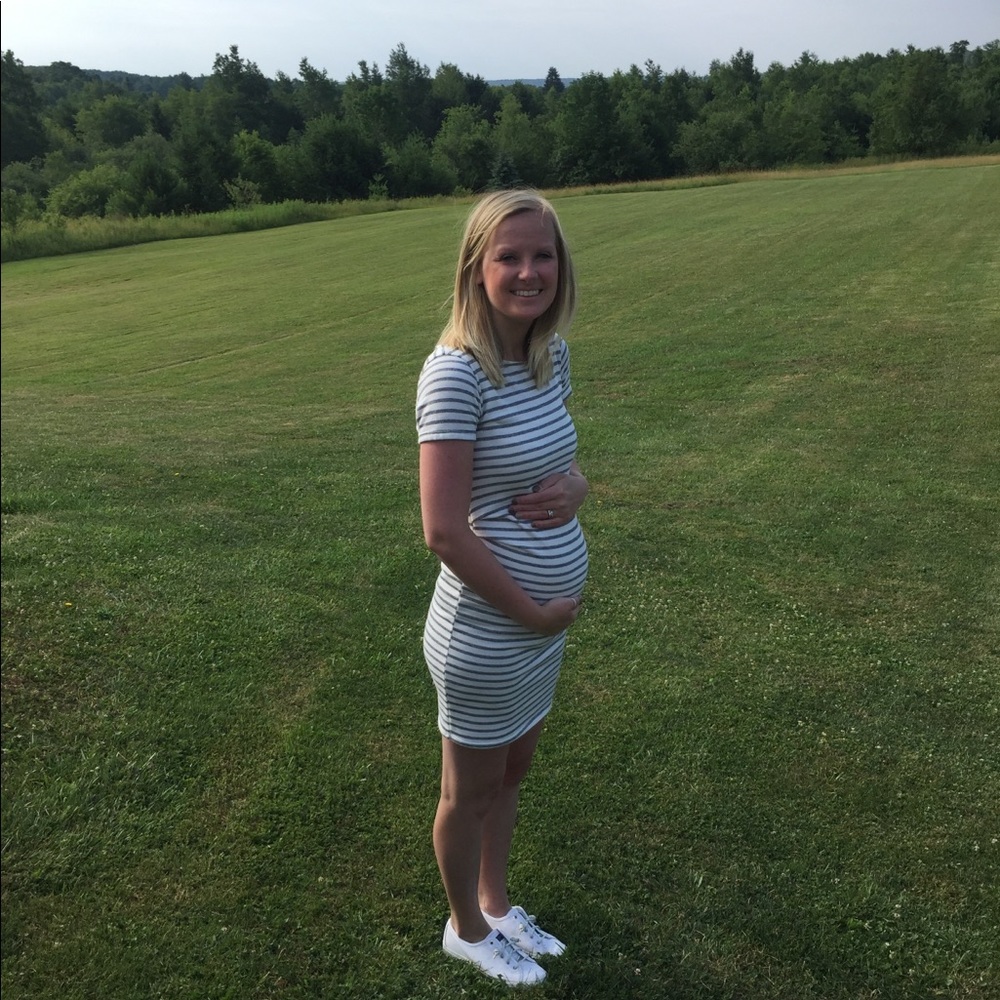 Grey striped fitted dress